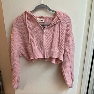 Vintage Baby Pink Knit Cropped Hoodie